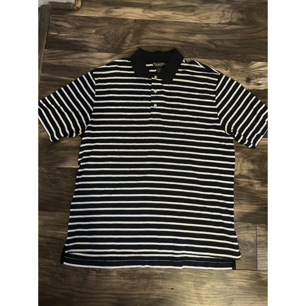 Brooks Brothers Country Club Polo Shirt Mens L Blue Striped Golf Performance 521